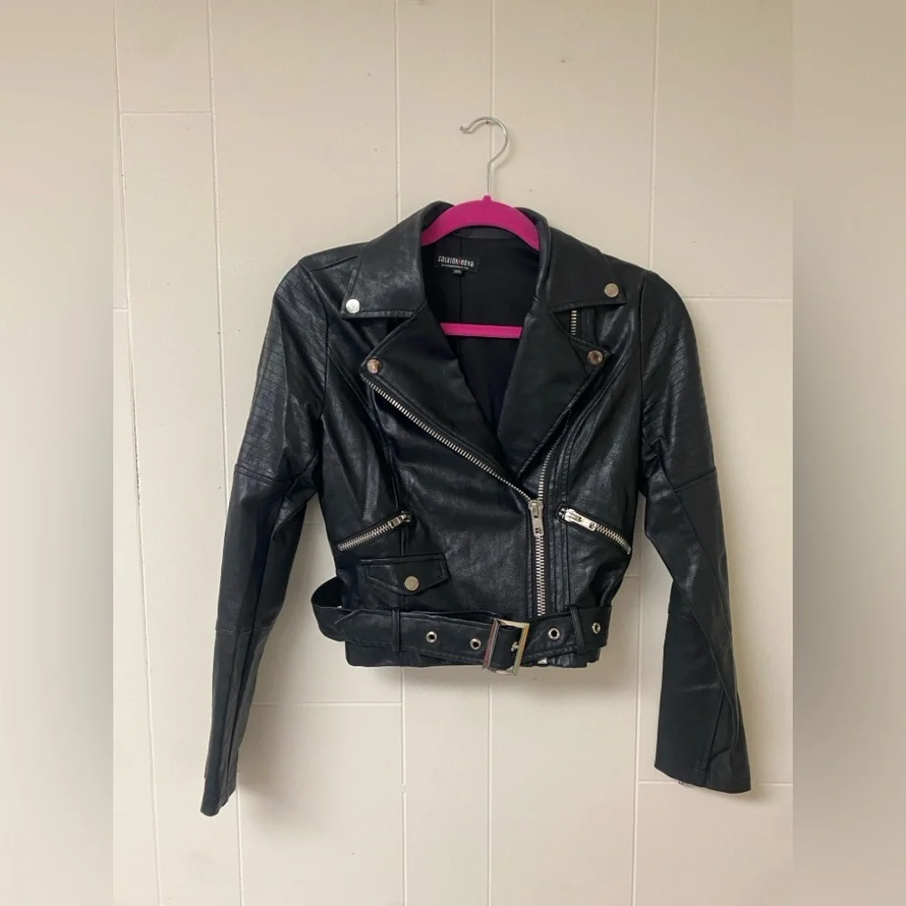 Fashion Nova Black Leather Moto Jacket - Picture 2 of 5